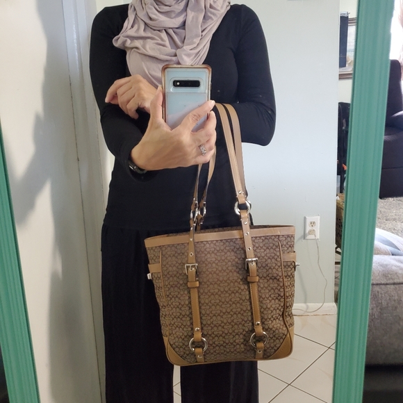 Coach Brown Leather & Signature Jacquard bag - Picture 8 of 16